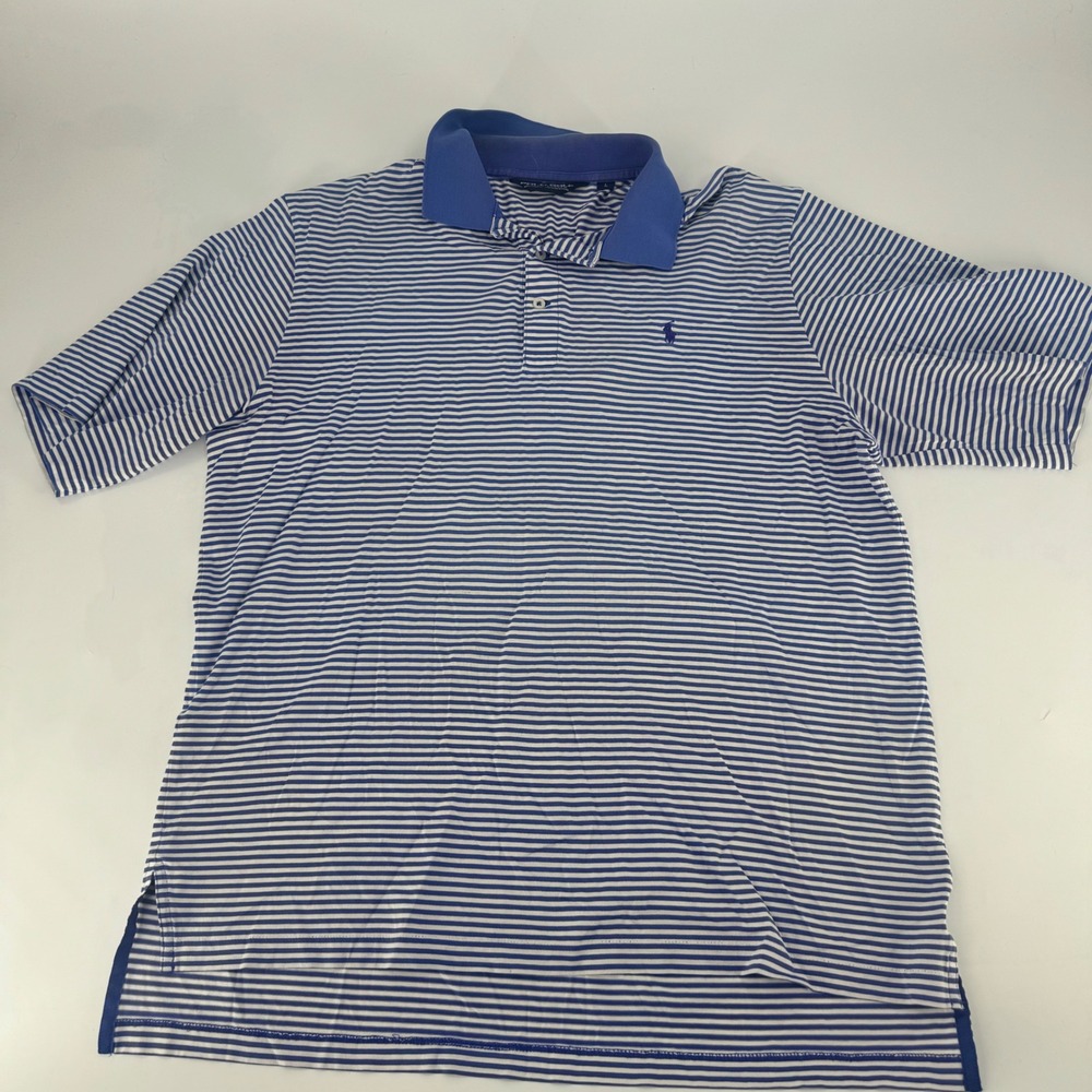 Polo Golf Ralph Lauren Mens Large Blue White Striped Pima Cotton Polo Shirt
